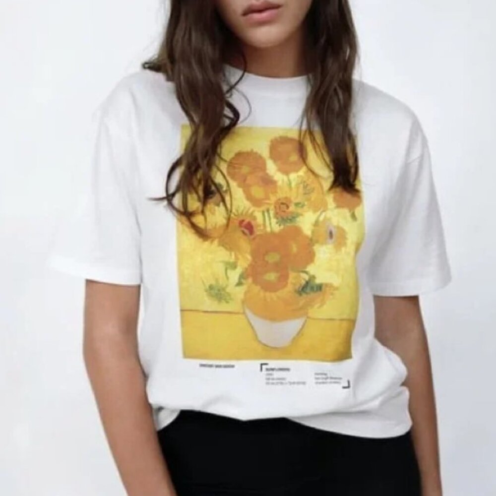 ISO Zara Vincent Van Gogh T-shirt Sunflower Embroidery or Still Life - Picture 3 of 4